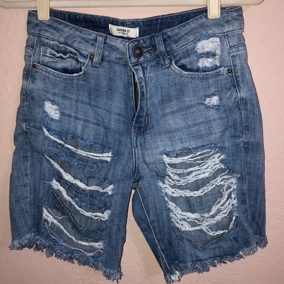 ripped jean biker shorts
